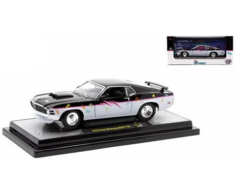 1970 Ford Mustang BOSS 429 in Black and White with Retro Graphics - M2MACHINES