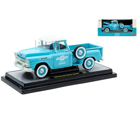 1958 Chevrolet Apache Stepside Pickup Truck in Two-Tone Turquoise with Detroit MI Service Shop Livery