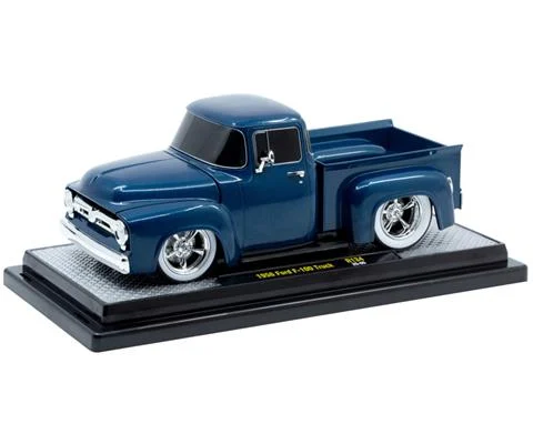 1956 Ford F-100 Truck in a Sleek Deep Blue with Chrome Accents and Custom Rims