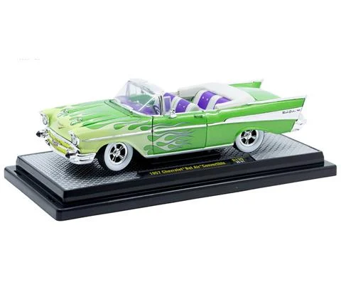 1957 Chevrolet Bel Air Convertible in Two-Tone Green Flame Graphics with Purple and White Interior and Chrome Accents