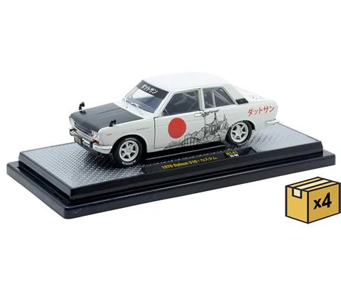 1970 Datsun 510 in White with Flat Black Hood and Nihon Graphics in a Non-Returnable 4-Piece CASE