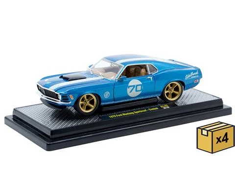 Edelbrock - 1970 Ford Mustang in Metallic Blue with White Stripe and #70 Racing Graphic in a Non-Returnable 4-Piece CASE