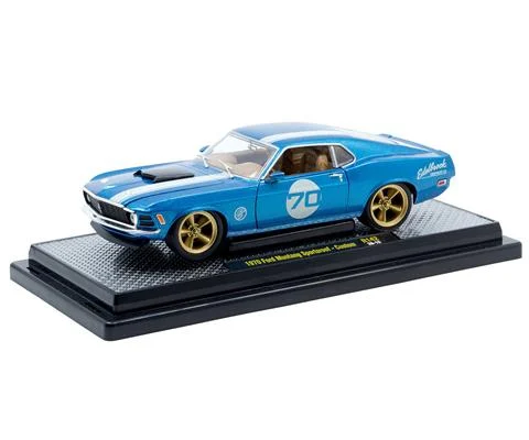 Edelbrock - 1970 Ford Mustang in Metallic Blue with White Stripe and #70 Racing Graphic