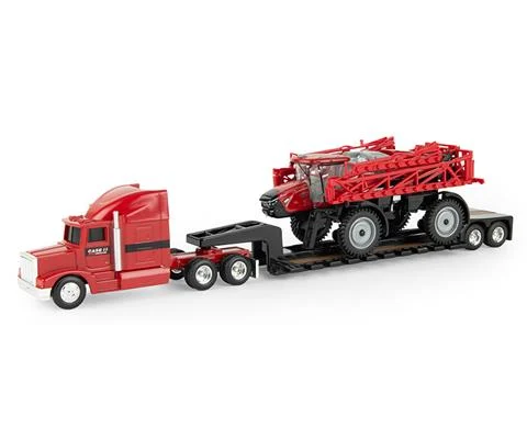 Case IH Semi in Red with Lowboy Trailer in Black with Patriot 4350 Sprayer - ERTL