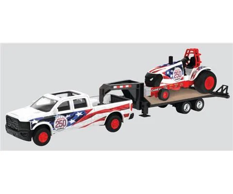 Case IH Truck Hauling Puller Tractor on Gooseneck Trailer - Stars and Stripes America 250 Deco