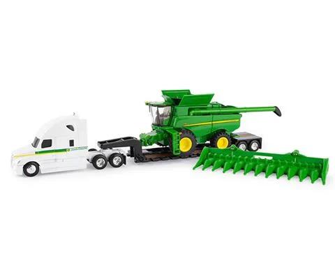 John Deere S780 Combine with Freightliner Cascadia Semi Truck and Lowboy Trailer - LP68846