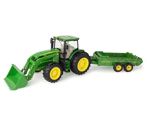 John Deere 6210R Tractor with Loader and Spreader in a Dirty Deco - ERTL