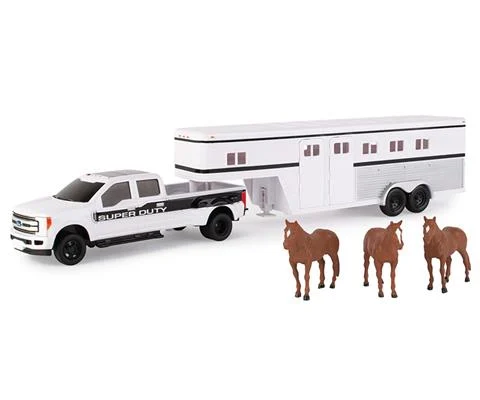 2017 Ford F-350 Super Duty Pickup Truck With 5th Wheel Horse Trailer and Three Horses