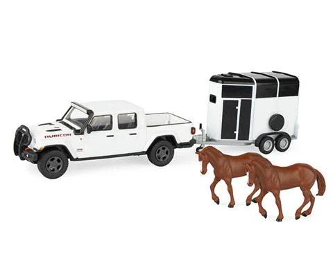 Jeep Gladiator in White with Horse Trailer and Horses - ERTL