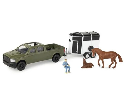 Pickup Truck in Green with Horse Trailer and Horses - ERTL