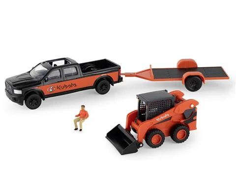 Kubota Skid Steer Loader and Truck with Trailer and Sitting Figure - ERTL