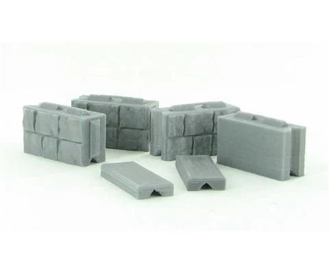 Precast Wall Block set - 4 blocks 2 caps - concrete gray