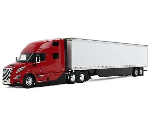 Volvo VNL 860 High-Roof Sleeper Cab in Red with 53 Trailer with Skirts