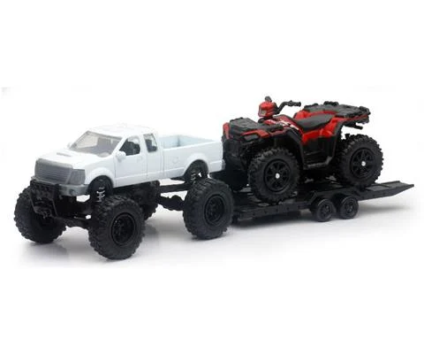 Off-Road Pick Up Truck in White with Trailer and Polaris Sportsman XP1000 ATV in Red