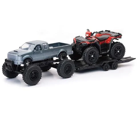 Off-Road Pick Up Truck in Grey with Trailer and Polaris Sportsman XP1000 ATV in Red