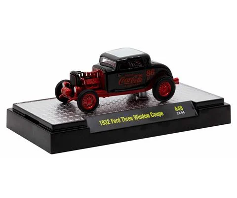 Coca-Cola - 1932 Ford Three Window Coupe in Black with Red Coke Decal with Red Chrome Rims