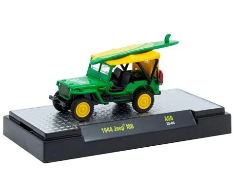 Sprite - 1944 Jeep MB in Green and Yellow with Surfboard