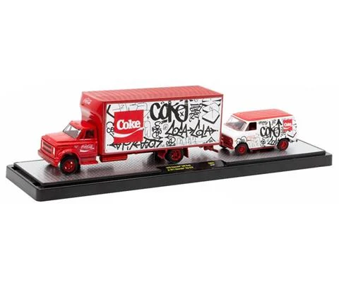 Coca-Cola - 1970 Chevrolet C60 Truck and 1971 Chevrolet Van G10 in White and Red with Red Chrome Accents