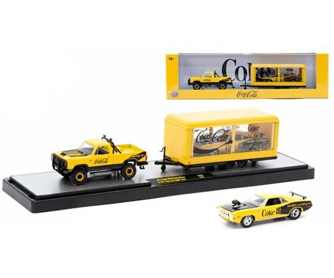 Coca-Cola - 1974 Dodge W200 Power Wagon in Yellow and Black and 1971 Plymouth HEMI Cuda in Yellow and Black