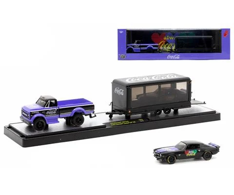 Coca-Cola - 1970 Chevrolet C60 Pickup Truck and 1971 Chevrolet Camaro SS 396 in Black and Purple