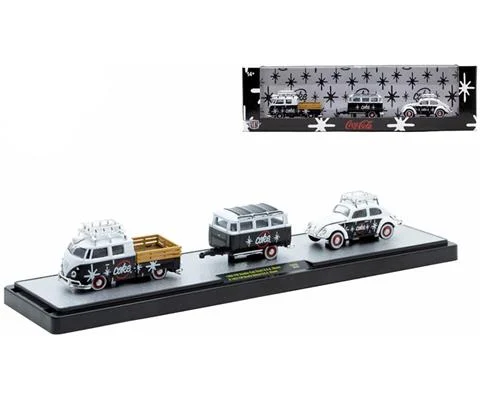 Coca-Cola - 1960 Volkswagen Double Cab Truck U S A Model in White and Black and 1963 Volkswagen Beetle Deluxe
