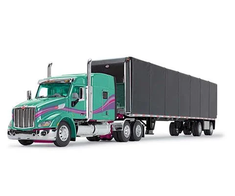 Peterbilt Model 579 with 72 Mid-Roof Sleeper and 53 Utility Roll Tarp Trailer in Teal and Black