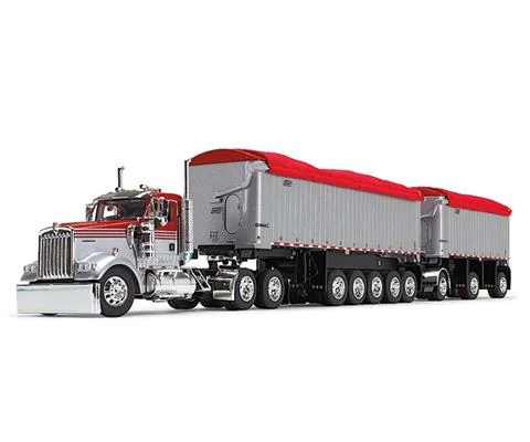 Kenworth W900L Day Cab and East Manufacturing Michigan Series 31 and 20 End Dump Trailers in Viper Red and Silver - DCP