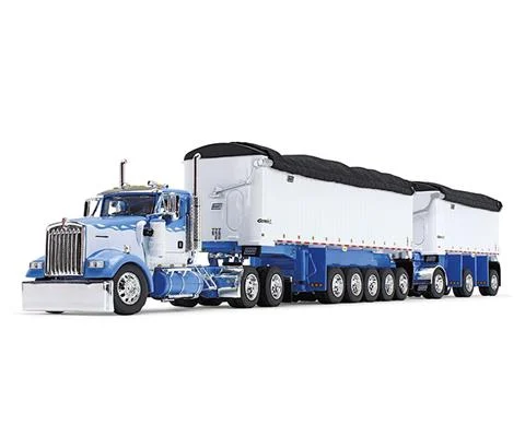Kenworth W900L Day Cab and East Manufacturing Michigan Series 31 and 20 End Dump Trailers in Wisteria and White - DCP