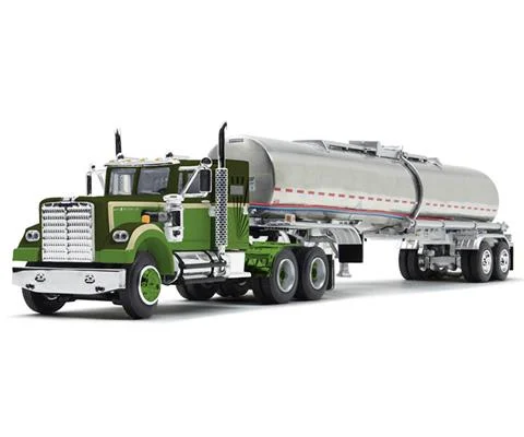 White Western Star 4900 with 36 Vintage Sleeper in Dark Green and Olive and Brenner Chemical Tank Trailer - DCP