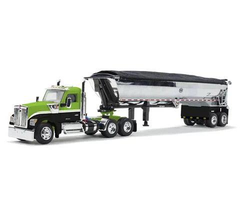 Kenworth W990 Day Cab in Lime Green and Black with MAC Half-Round End Dump Trailer