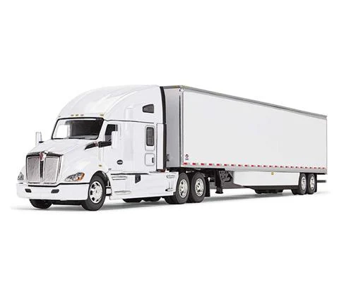 Kenworth T680 with 76 High-Roof Sleeper and 53 Utility Trailer with Skirts in White