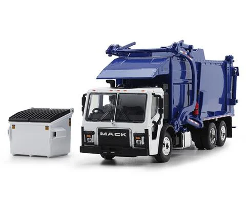 Mack LR Refuse Truck in Blue and White with McNeilus Meridian Front Loader Trash Bin - DCP