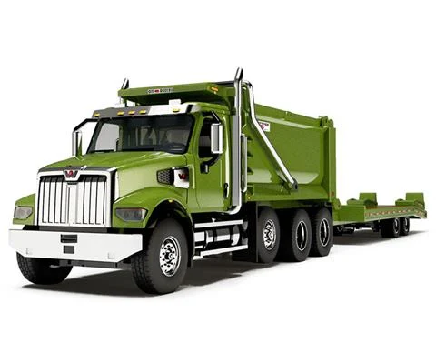 Western Star 49X with Ox Bodies Dump and Beaver Tail Trailer in Green - DCP