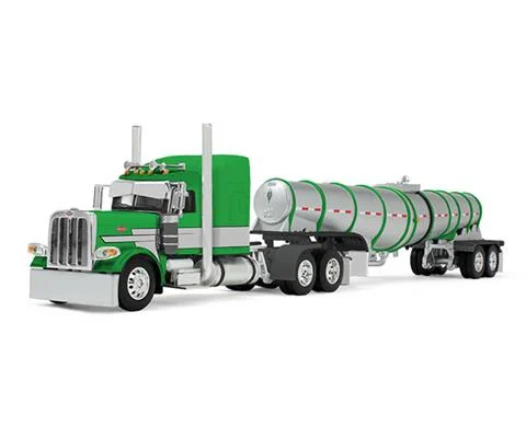 Peterbilt Model 389 with 48 Mid-Roof Sleeper In Green Silver and Black with Polar Deep Drop Trailer