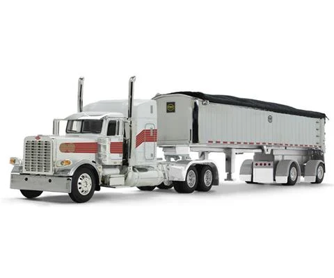 Peterbilt Model 389 with 48 Mid-Roof Sleeper in White Red and Gold with MAC Coal End Dump Trailer