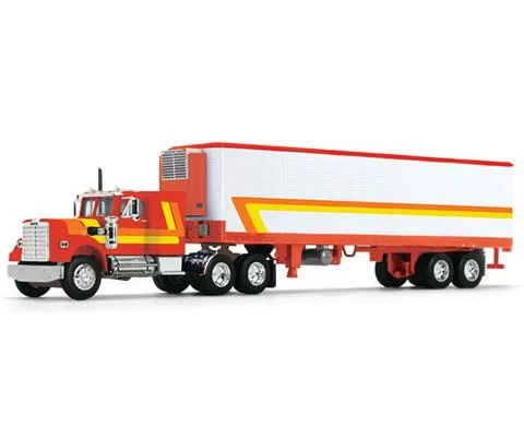 White Western Star 4900 with 36 Vintage Sleeper in Red Orange and Yellow with 40 Vintage Refrigerated Trailer - DCP