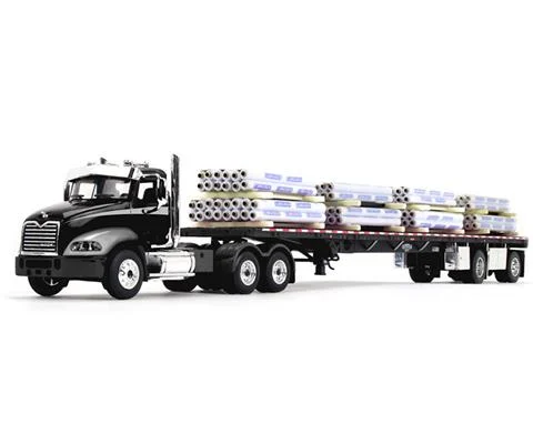 Mack Pinnacle Day Cab with Minimizer Parts and 53 Wilson Roadbrute Flatbed Trailer with Shrink Wrapped Paper Tubes on Pallet - DCP