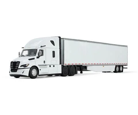 Freightliner Fifth Generation Cascadia Raised Roof Sleeper in white with 53 Utility Trailer with Skirts in White - DCP