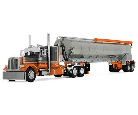 Peterbilt Model 379 with 48 Flat Top Sleeper in Orange and Black with Walinga Bulk Feed Trailer - DCP