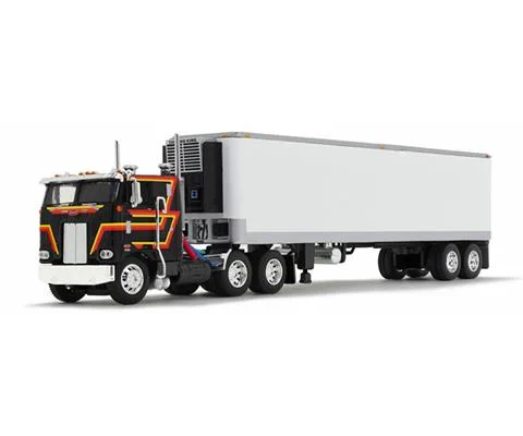 Peterbilt Model 352 COE 86 Sleeper in Black and White and 40 Vintage Trailer with Reefer - DCP