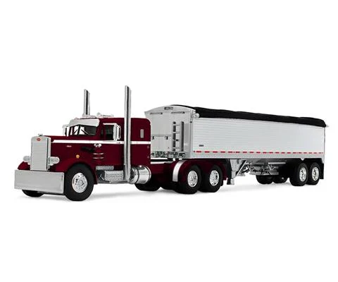 Peterbilt Model 351 with 36 Sleeper in Dark Cherry and White and 34 Wilson Pacesetter Grain Trailer - DCP