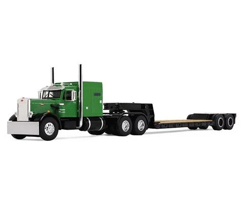 Peterbilt Model 351 with 60 Vintage Sleeper and Rogers Vintage Lowboy Trailer in Green and Black - DCP