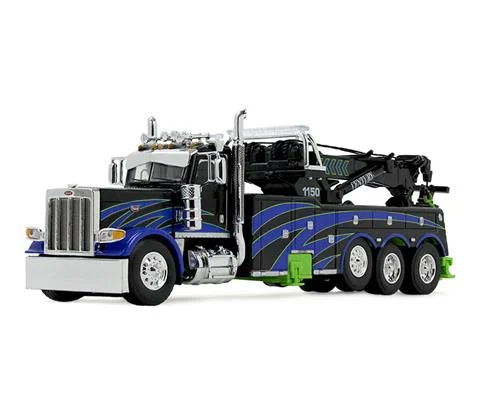 Peterbilt Model 389 Day Cab with Miller Century Model 1150 Rotator Wrecker in Black Blue and Green - DCP