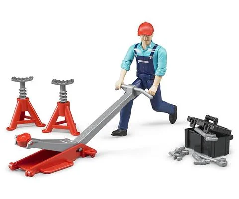 Male Mechanic Figure with Repair Shop Accessories - BRUDER