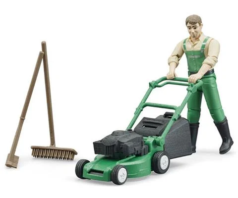 Gardener Figure with Mower and Accessories - BRUDER