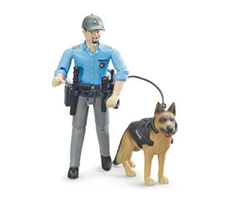 Male Police Figure with Dog Figure - BRUDER