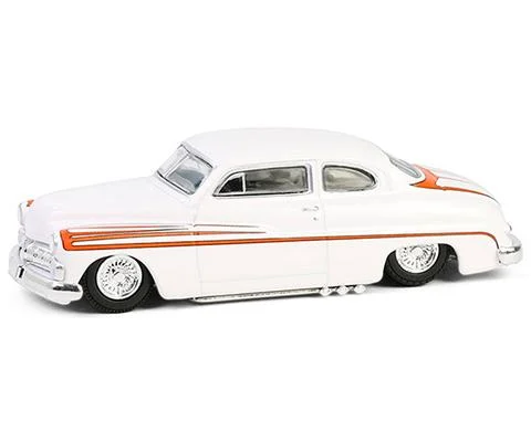 1950 Mercury Eight Coupe in Matte White with Metallic Orange Scallops - GREENLIGHT