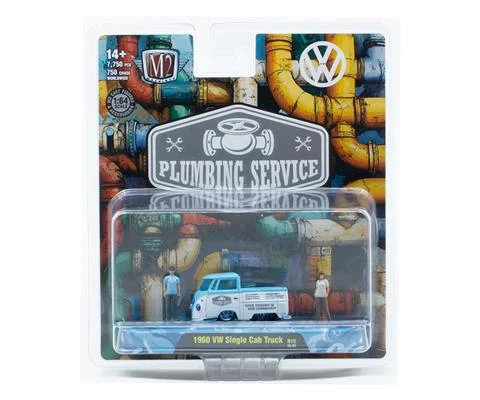 1960 Volkswagen Single Cab Truck in Blue and White- Plumbing Service with Blue Chrome Rims and Accents