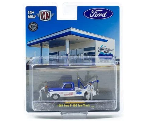 1967 Ford F-100 in Blue and White with Mechanic and Station Attendant Figures