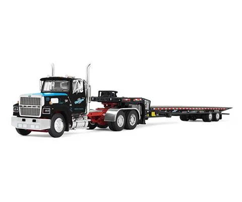 Capello - Ford LTL 9000 Day Cab in Black and Blue with Landoll 440B-50CA Traveling Axle Trailer - Legacy Series